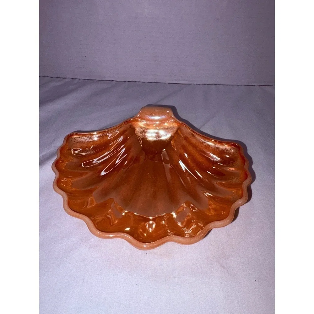 Fire-King Peach Lustre Shell‎ Bowl Iridescent Milk Glass Scalloped Dish Vintage